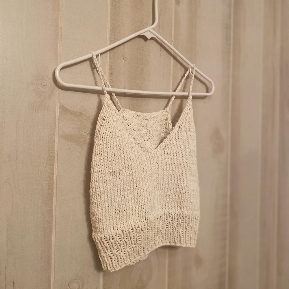 Handmade Knitted Cream Cami Crop Top sz Small